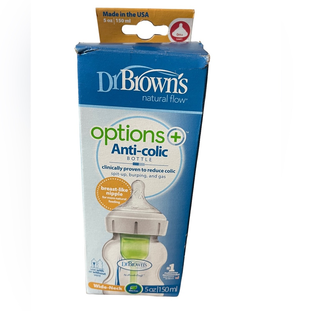Dr. Brown's 5 Oz. Bottle Options Natural Flow Anti-Colic Bottle Level 1 NWT